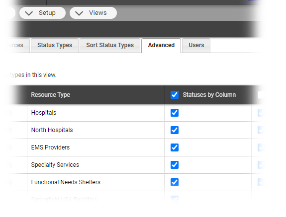 EMResource View Setup View Types Advanced Tab